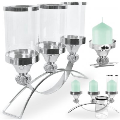 Glamour svícen, stříbrný skleněný, svatební lucerna, velká – Zboží Dáma