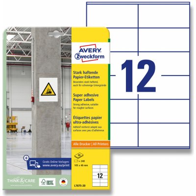 Avery Zweckform L7875-20 etikety s vysokou lepivostí 105 x 48 mm 240 etiket bílé – Hledejceny.cz