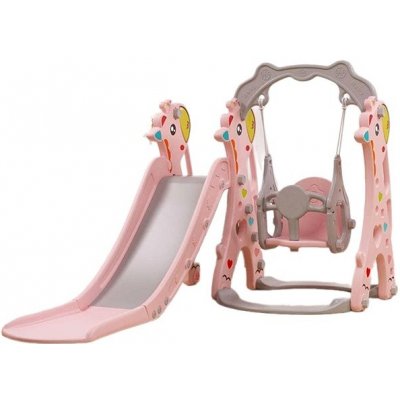 Emporio Plastová skluzavka Žirafa s houpačkou a košíkem růžová 150 × 135 × 120 cm – Zboží Dáma