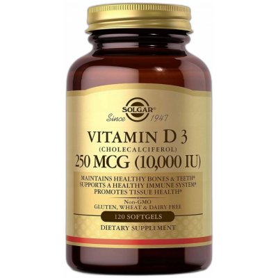 Solgar Vitamin D3 cholekalciferol 250 mcg 10000 IU 120 kapslí – Hledejceny.cz
