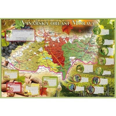 Excart Maps Vinařské oblasti Moravy - nástěnná mapa 120 x 90 cm Varianta: bez rámu v tubusu, Provedení: laminovaná mapa v lištách – Zboží Mobilmania