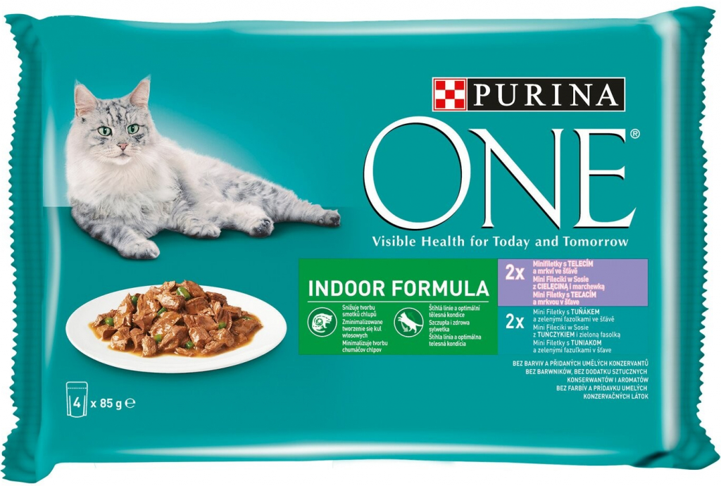 Purina ONE Indoor Formula tuňák telecí 4 x 85 g