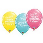 Qualatex Balón QL 11 s potiskem Happy Birthday Pennants & Dots speciální pastelový mix