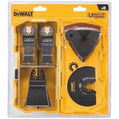 DeWALT Sada (8 ks) pro oscilační nářadí (1x DT20700, 1x DT20701, 1x DT20704, 1x DT20705, DT20710, 3x brusný papír 93 x 93 mm) DT20731 – Zboží Dáma