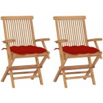 zahrada-XL 3062508 Zahradní židle s červenými poduškami 2 ks masivní teak – Hledejceny.cz
