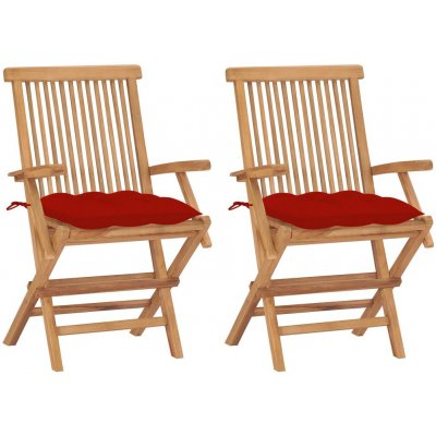 zahrada-XL 3062508 Zahradní židle s červenými poduškami 2 ks masivní teak – Hledejceny.cz
