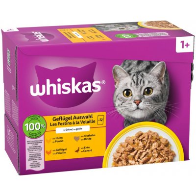 Whiskas 1+ Adult Multipack 12 x 85 g / 100 g drůbeží výběr v želé 12 x 85 g – Hledejceny.cz