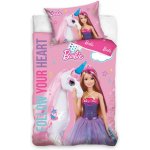 Carbotex povlečení do postýlky Barbie a Duhový Jednorožec růžové 100 x 135 , 40 x 60cm – Zboží Mobilmania