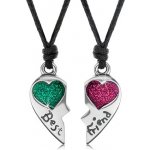 Šperky eshop Šňůrkové náhrdelníky, rozpůlené srdce, zelené a růžové srdíčko, best friend Z2.20 – Zboží Mobilmania