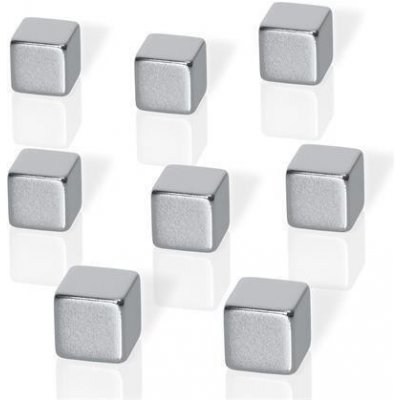 Neodymové magnety, tvar kostky, stříbrná, 10x10x10 mm, 8 ks, BE!BOARD
