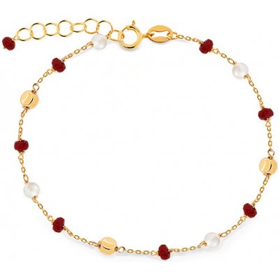 iZlato Design zlatý náramek s bílými perlami a rubíny IZ16237CN