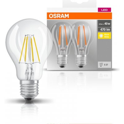 Osram sada 2x LED filamentová žárovka E27, A60, 4W, 470lm, 2700K, teplá bílá – Zbozi.Blesk.cz