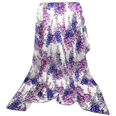 luxusní velký hedvábný květinový šátek na krk s květy vistárie fialová růžová