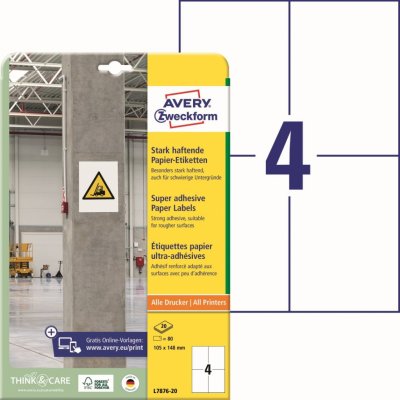 Avery Zweckform L7876-20 Super lepivé etikety 105x148mm 80 ks bílá – Sleviste.cz
