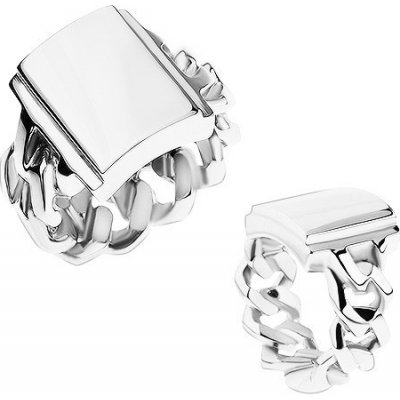 Šperky eshop prsten z oceli stříbrná ramena s očky zrcadlově lesklý obdélník T18.17