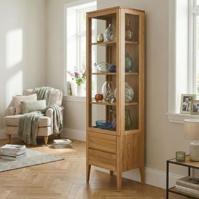 Nábytek z lesa Vitrína VI38DB Heritage retro masiv dub 55 x 195 x 40 cm 5YG – Sleviste.cz