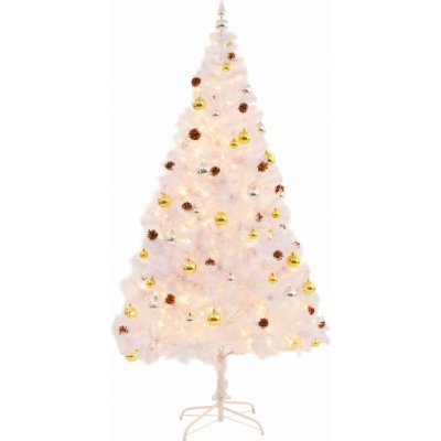 zahrada-XL Umělý vánoční stromek ozdobený s baňkami a LED 210 cm bílý —  Heureka.cz