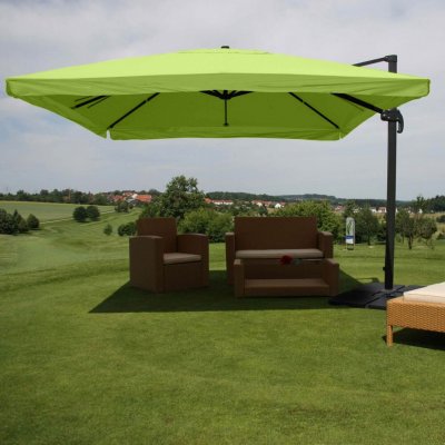 Mendler Gastronomický světelný deštník HWC-A96, slunečník, 3x3m (4,24m) polyester/hliník 23kg Klapka, zelený se stojanem