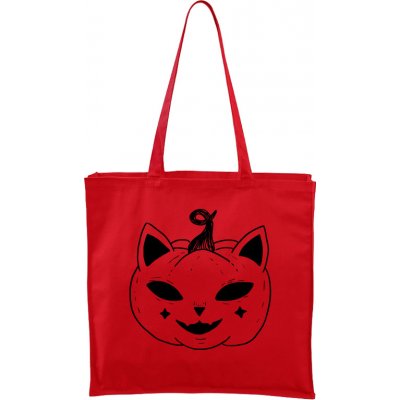 Ručně malovaná větší plátěná taška - Halloween kočka - Dýně, červená/černý motiv