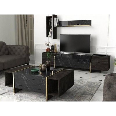 Hanah Home Living Room Furniture Set Veyron Set 1 Black Gold