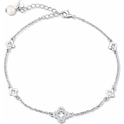 JwL Luxury Pearls Stříbrný řetízek na nohu se čtyřlístky a sladkovodní perlou JL0803 – Zbozi.Blesk.cz