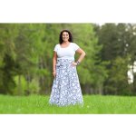Nelly lněná dámská sukně dlouhá / super soft bílá s modrým obrysem květu – Hledejceny.cz