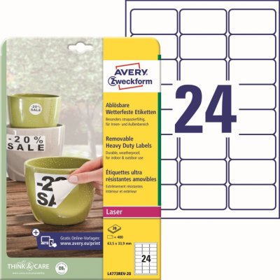Avery Zweckform L4773REV-20 Odolné snímatelné etikety 63,5x33,9mm 480 ks bílá – Zboží Mobilmania