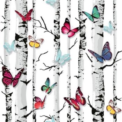 IMPOL TRADE E71810 Tapety na zeď Freestyle břízy s barevnými motýlky rozměry 0,53 x 10,05 m – Zboží Mobilmania