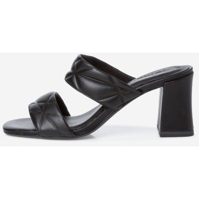 Tamaris kožené pantofle na podpatku černé – Zboží Mobilmania