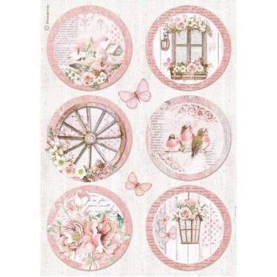 Stamperia Rýžový papír Vintage růžové kruhy – Zboží Mobilmania