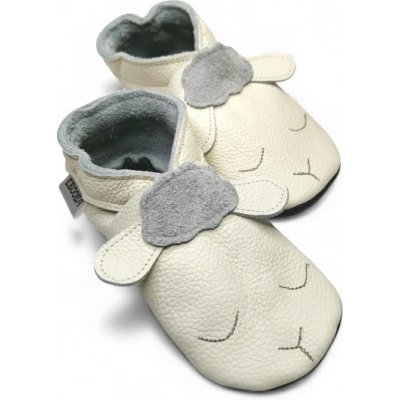 Ebooba kožené capáčky s koženou podrážkou ovečka bílá – Sleviste.cz