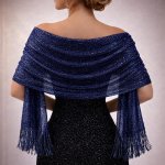 Společenský šál s třásněmi modrá – Sleviste.cz