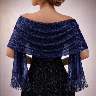 Společenský šál s třásněmi modrá – Sleviste.cz