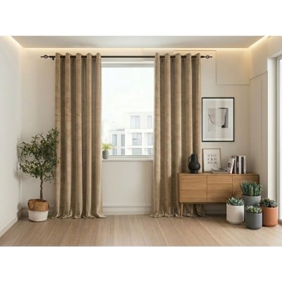 Zatemňovací závěs ELVIO VELVET 140x250 cm, béžový Zavěšení: Kovové kroužky – Zboží Dáma