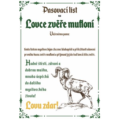 Pasovací list na lovce zvěře mufloní – Zboží Dáma