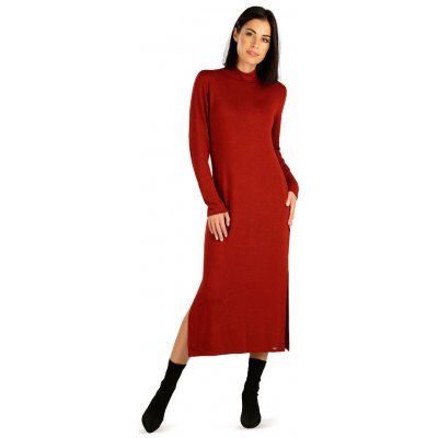 Litex šaty dámské s dlouhým rukávem 7C045 hnědočervená – Zboží Mobilmania