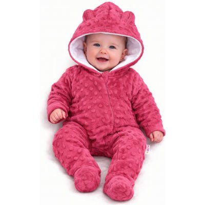 Baby Nellys Kombinézka/overálek MINKY s kapucí a oušky sytě růžová – Hledejceny.cz