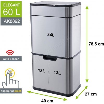 Helpmation ELEGANT 60 l AK8892 tříděný bezdotykový koš – Zboží Dáma