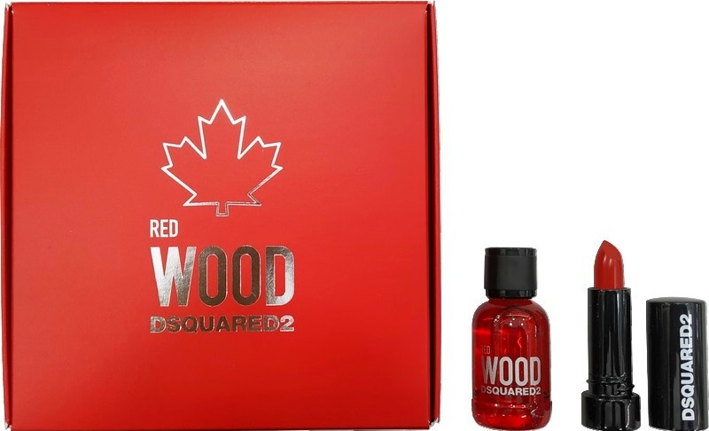Dsquared2 Red Wood Coffret Deluxe červená rtěnka 1,2 g + EDT 5 ml dárková sada