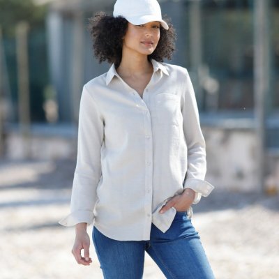 Flanelová košile v denimovém vzhledu písková – Zboží Dáma