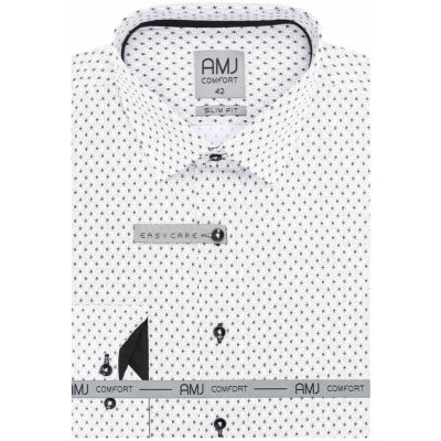 AMJ pánská bavlněná košile dlouhý rukáv prodloužená délka slim fit vzorovaná bílá VDBPSR1317 – Zboží Mobilmania