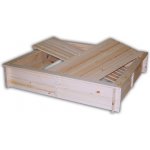 Biedrax pískoviště dřevěné s lavičkami a krytem 140 x 140 x 30cm středně hnědá – Sleviste.cz