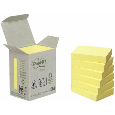 Samolepící bločky Post-it recyklované - 38 x 51 mm / žlutá / 6 x 100 lístků – Zboží Mobilmania
