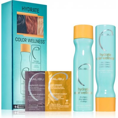 Malibu C Hydrate Color Wellness hydratační šampon pro barvené vlasy 266 ml + hydratační kondicionér pro barvené vlasy 266 ml + kúra pro barvené vlasy 4 ks + maska pro barvené vlasy 1 ks kosmetická sad – Zboží Mobilmania