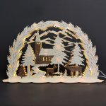 AMADEA Dřevěný svítící portál s motivem kostela dýhový 53x31x10 cm – Hledejceny.cz