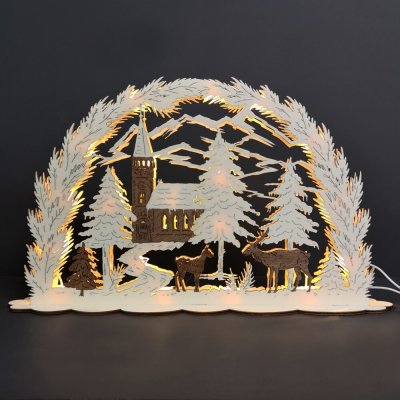 AMADEA Dřevěný svítící portál s motivem kostela dýhový 53x31x10 cm – Hledejceny.cz