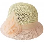 Biju Dámský slaměný klobouk s ozdobnou růží 9001440-4 broskvový