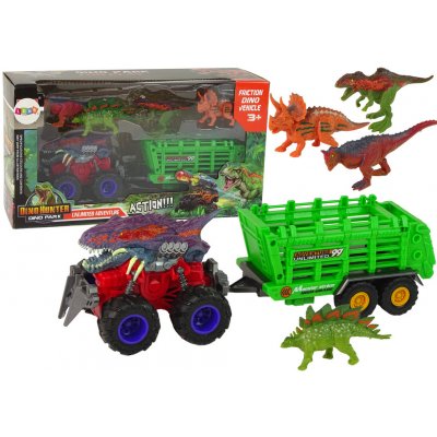 Lean Toys Vozidlo s přívěsem s motivem dinosaura + 4 kusy dinosaurů