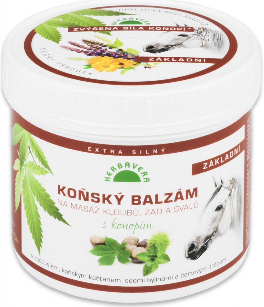 Herbavera Body Massage koňský balzám s konopím (For Massage Joints, Back And Muscles) 500 ml