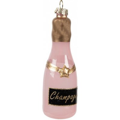 Clayre & Eef Růžová vánoční skleněná ozdoba láhev šampaňské Champagne Ø 4*12 cm – Hledejceny.cz